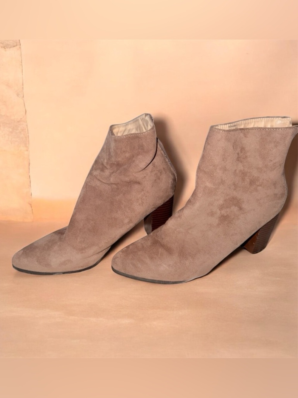 Miss Lola Women’s Suede Ankle Boots in Taupe - Stylish Everyday Heel